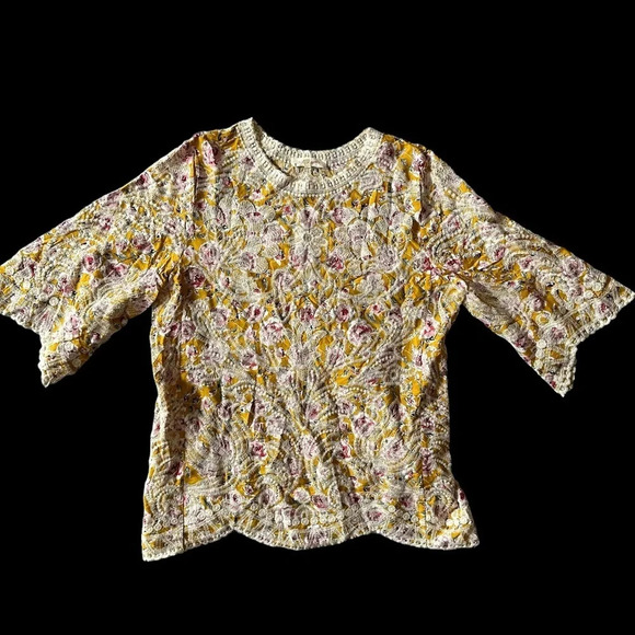 Solitaire Women's Yellow Floral Embroidered Top. Sz: M - Picture 1 of 9